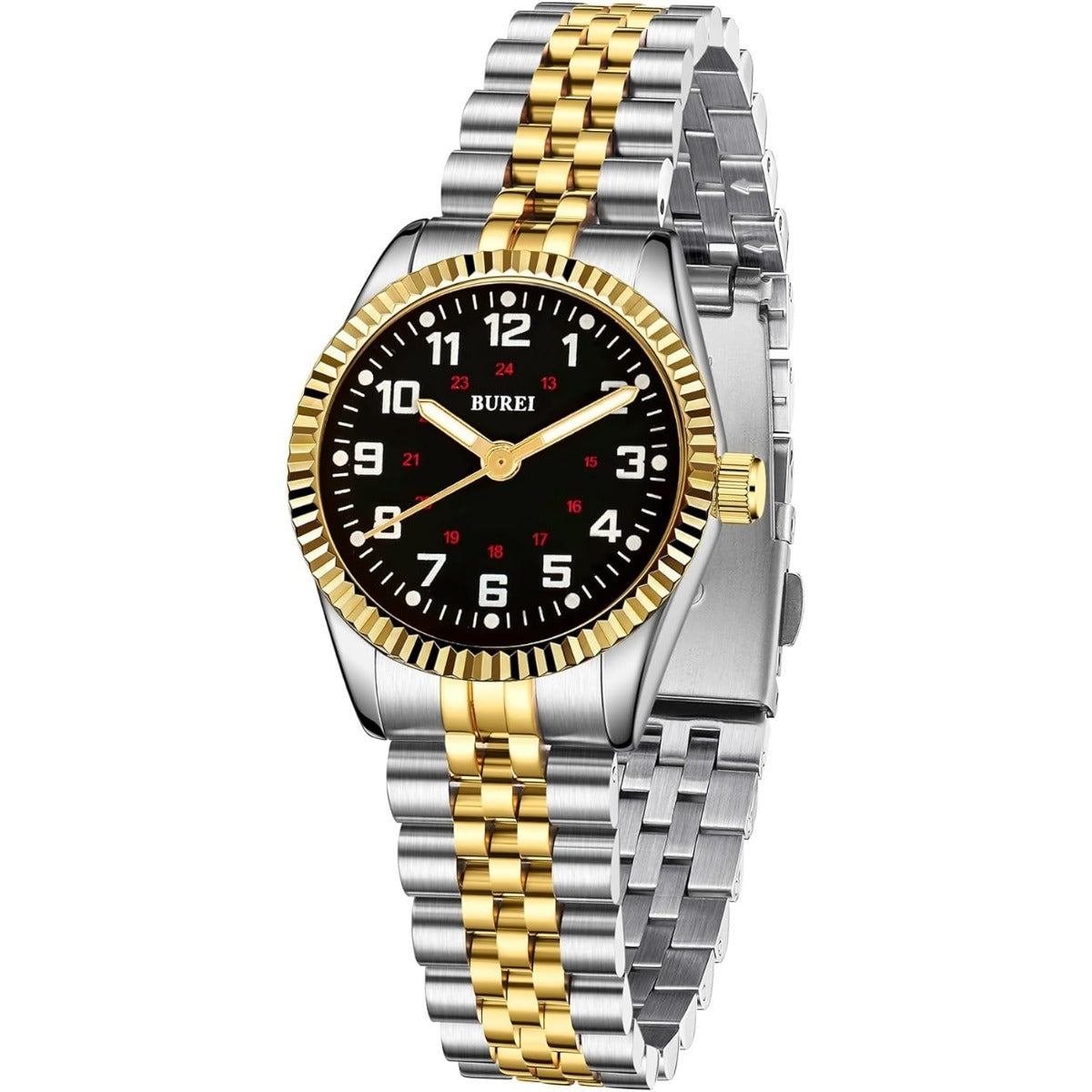 BUREI Women's Wrist Watch Easy Read Dial, 24 Hour with Second Hand,Nurse Watch for Women with Stainless Steel Band.