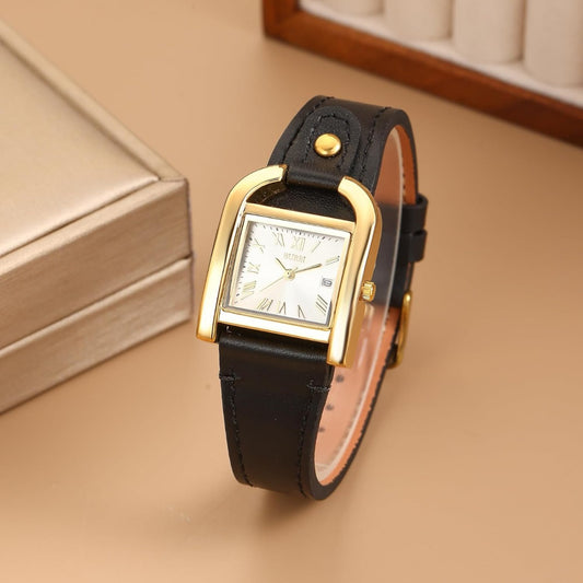 BUREI Women's Watch Classic Leather Strap Square Quartz Ladies Watch,Simple Waterproof with Calendar Design, Gift for Women