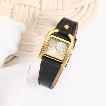 BUREI Women's Watch Classic Leather Strap Square Quartz Ladies Watch,Simple Waterproof with Calendar Design, Gift for Women
