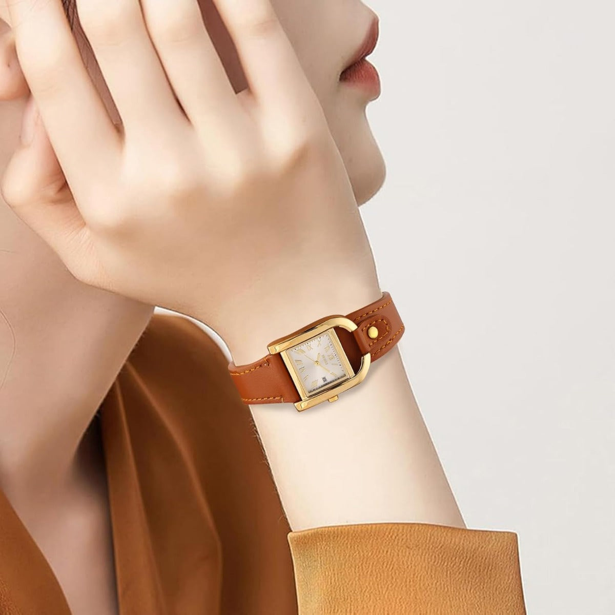 BUREI Women's Watch Classic Leather Strap Square Quartz Ladies Watch,Simple Waterproof with Calendar Design, Gift for Women