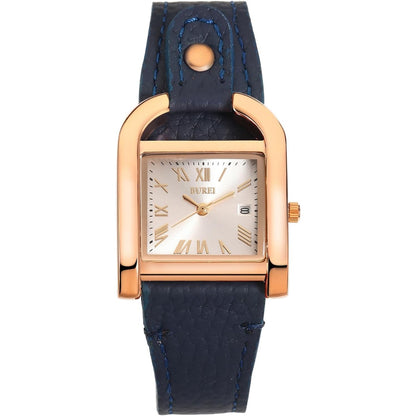 BUREI Women's Watch Classic Leather Strap Square Quartz Ladies Watch,Simple Waterproof with Calendar Design, Gift for Women
