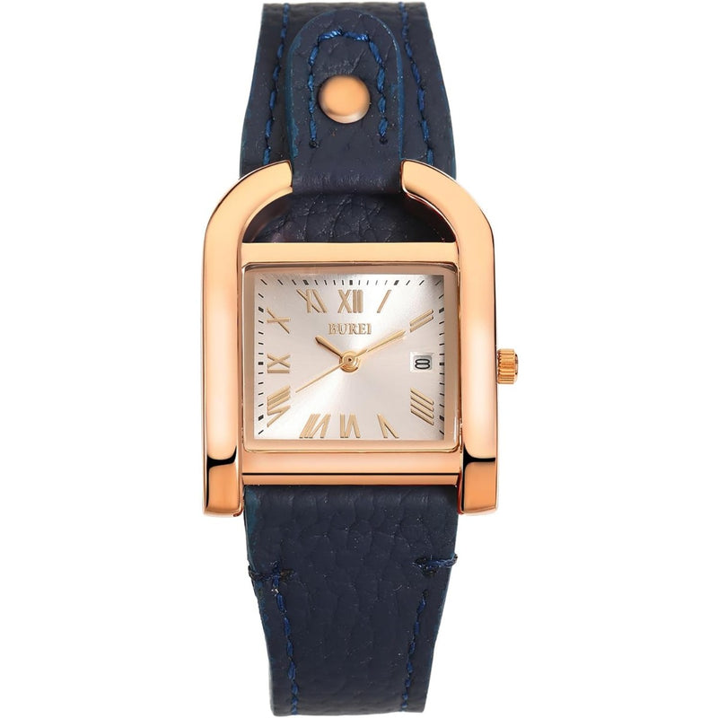 BUREI Women's Watch Classic Leather Strap Square Quartz Ladies Watch,Simple Waterproof with Calendar Design, Gift for Women