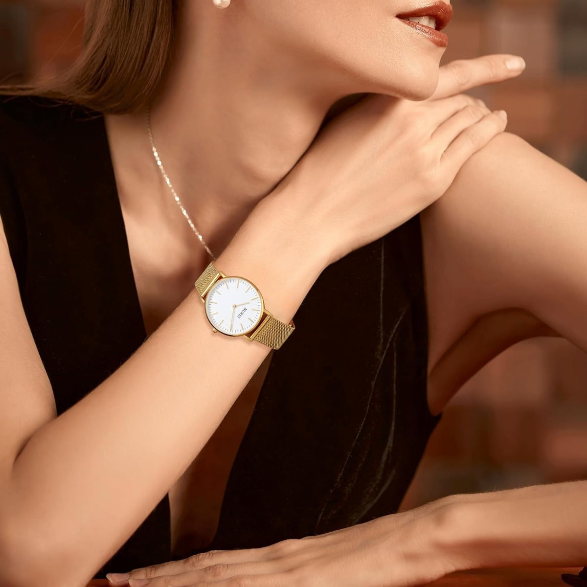 BUREI Womens Watch Fashion Gold Small Ladies Watch Stainless Steel Mesh Bracelet Watch Analog Quartz Waterproof Watches Dainty Silver Wrist Watches for Women