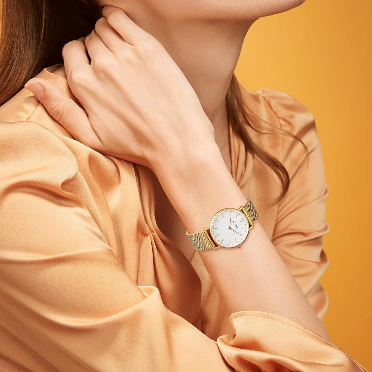 BUREI Womens Watch Fashion Gold Small Ladies Watch Stainless Steel Mesh Bracelet Watch Analog Quartz Waterproof Watches Dainty Silver Wrist Watches for Women