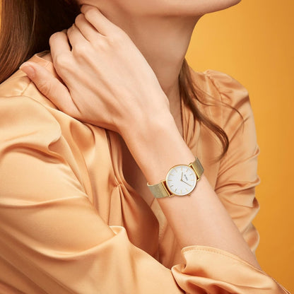 BUREI Womens Watch Fashion Gold Small Ladies Watch Stainless Steel Mesh Bracelet Watch Analog Quartz Waterproof Watches Dainty Silver Wrist Watches for Women