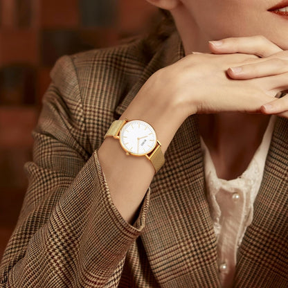 BUREI Womens Watch Fashion Gold Small Ladies Watch Stainless Steel Mesh Bracelet Watch Analog Quartz Waterproof Watches Dainty Silver Wrist Watches for Women