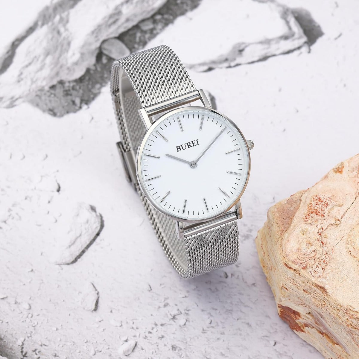 BUREI Womens Watch Fashion Gold Small Ladies Watch Stainless Steel Mesh Bracelet Watch Analog Quartz Waterproof Watches Dainty Silver Wrist Watches for Women