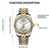 BUREI Men's Classic Luxury Watch Stainless Steel Waterproof Machine Watch Fashion Double Watches Date Sapphire Crystal