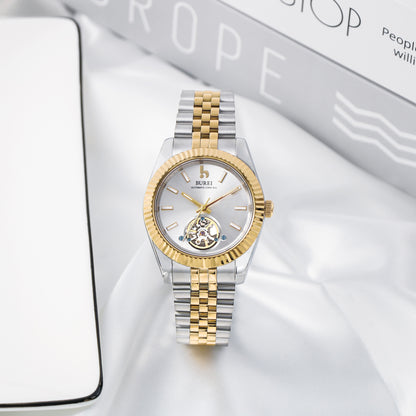 BUREI Men's Classic Luxury Watch Stainless Steel Waterproof Machine Watch Fashion Double Watches Date Sapphire Crystal