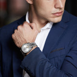 BUREI Men's Classic Luxury Watch Stainless Steel Waterproof Machine Watch Fashion Double Watches Date Sapphire Crystal