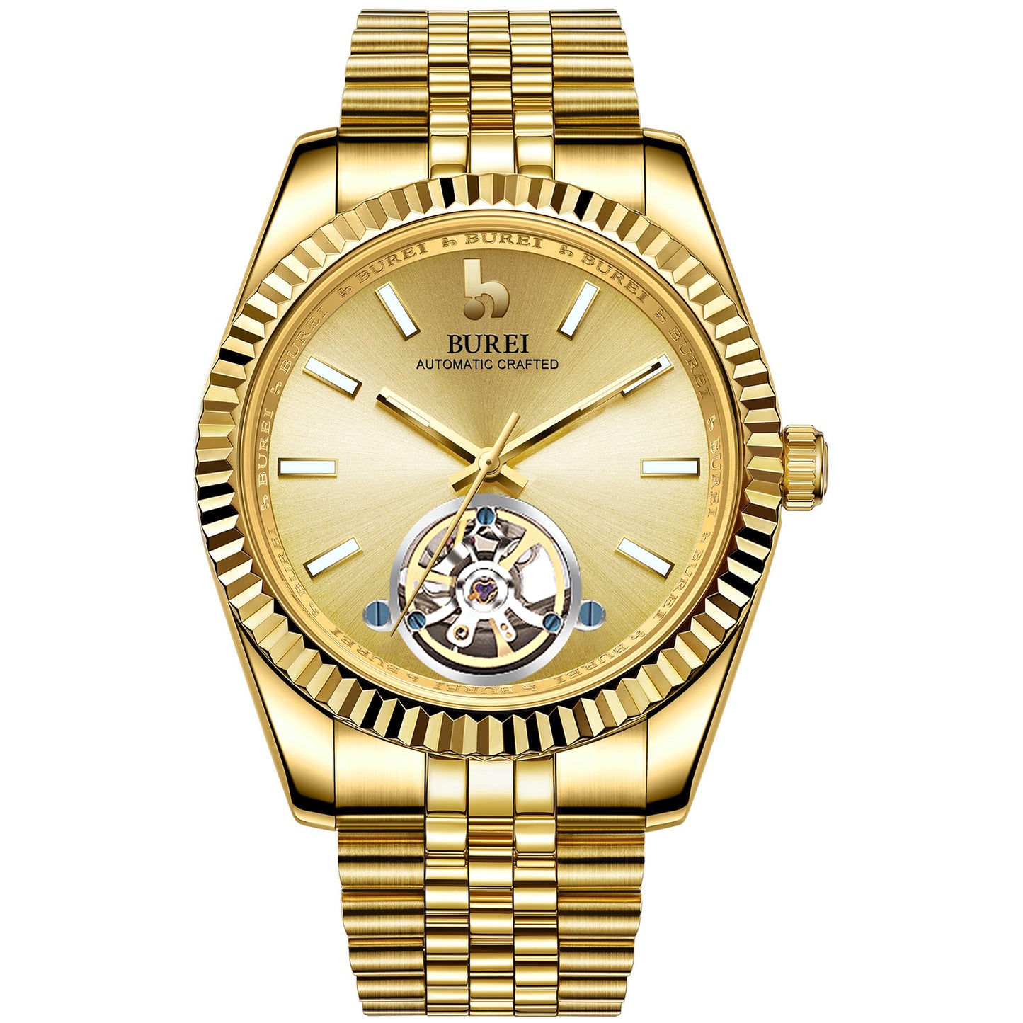 BUREI Men's Classic Luxury Watch Stainless Steel Waterproof Machine Watch Fashion Double Watches Date Sapphire Crystal