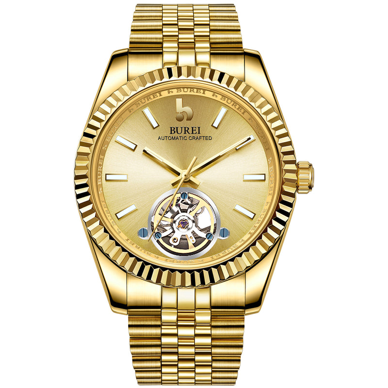 BUREI Men's Classic Luxury Watch Stainless Steel Waterproof Machine Watch Fashion Double Watches Date Sapphire Crystal