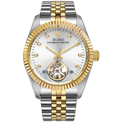 BUREI Men's Watch 41mm, Classic Stainless Steel, Waterproof Machine Watch with Date, Sapphire Crystal, Business Dress Wristwatch