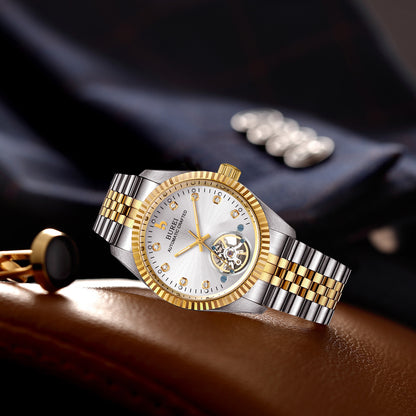 BUREI Men's Watch 41mm, Classic Stainless Steel, Waterproof Machine Watch with Date, Sapphire Crystal, Business Dress Wristwatch
