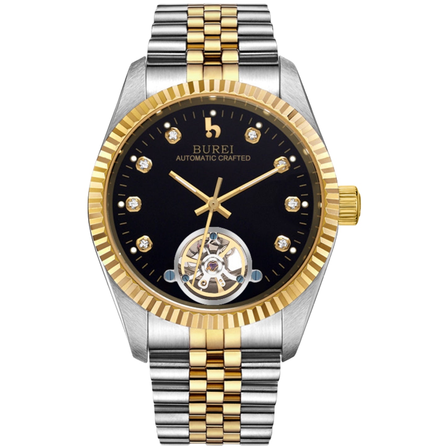 BUREI Men's Watch 41mm, Classic Stainless Steel, Waterproof Machine Watch with Date, Sapphire Crystal, Business Dress Wristwatch