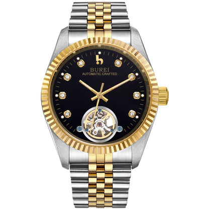 BUREI Men's Watch 41mm, Classic Stainless Steel, Waterproof Machine Watch with Date, Sapphire Crystal, Business Dress Wristwatch