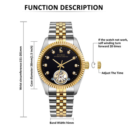 BUREI Men's Watch 41mm, Classic Stainless Steel, Waterproof Machine Watch with Date, Sapphire Crystal, Business Dress Wristwatch