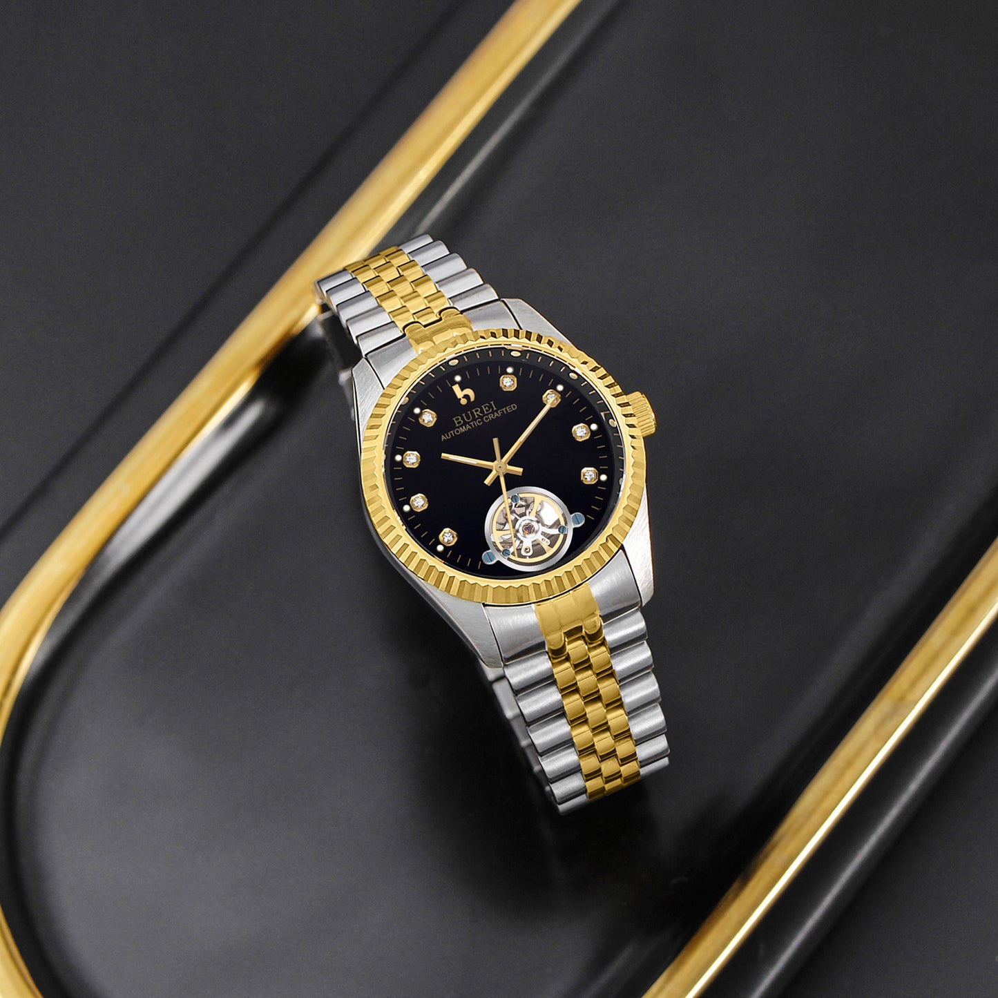 BUREI Men's Watch 41mm, Classic Stainless Steel, Waterproof Machine Watch with Date, Sapphire Crystal, Business Dress Wristwatch