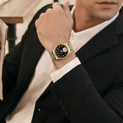 BUREI Men's Watch 41mm, Classic Stainless Steel, Waterproof Machine Watch with Date, Sapphire Crystal, Business Dress Wristwatch
