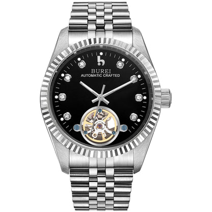 BUREI Men's Watch 41mm, Classic Stainless Steel, Waterproof Machine Watch with Date, Sapphire Crystal, Business Dress Wristwatch