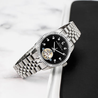 BUREI Men's Watch 41mm, Classic Stainless Steel, Waterproof Machine Watch with Date, Sapphire Crystal, Business Dress Wristwatch