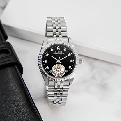 BUREI Men's Watch 41mm, Classic Stainless Steel, Waterproof Machine Watch with Date, Sapphire Crystal, Business Dress Wristwatch
