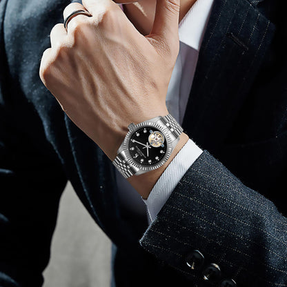 BUREI Men's Watch 41mm, Classic Stainless Steel, Waterproof Machine Watch with Date, Sapphire Crystal, Business Dress Wristwatch