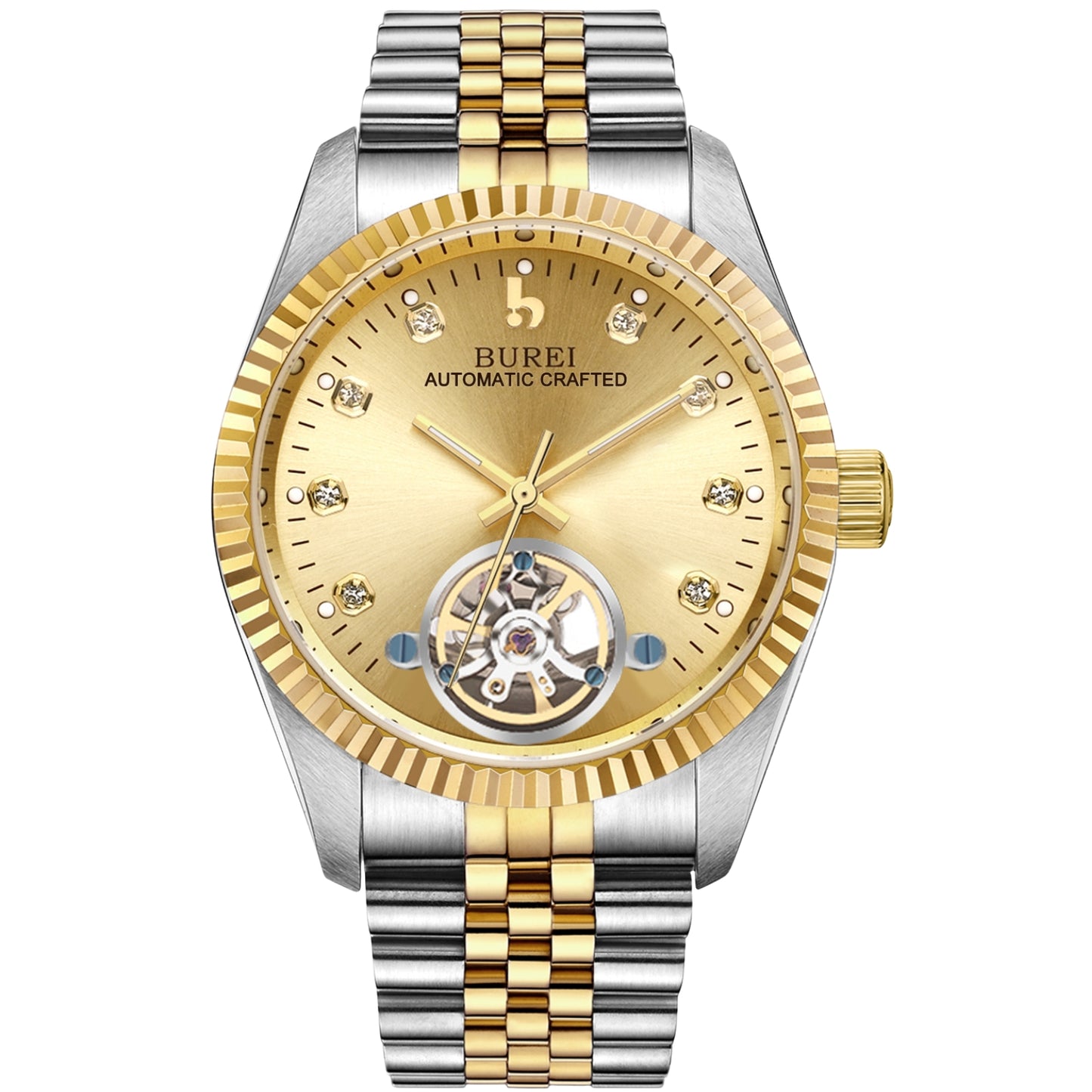 BUREI Men's Watch 41mm, Classic Stainless Steel, Waterproof Machine Watch with Date, Sapphire Crystal, Business Dress Wristwatch