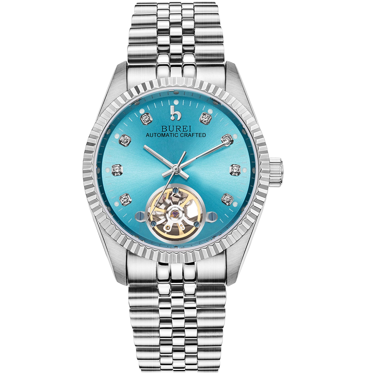 BUREI Men's Watch 41mm, Classic Stainless Steel, Waterproof Machine Watch with Date, Sapphire Crystal, Business Dress Wristwatch