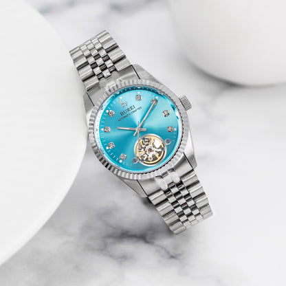 BUREI Men's Watch 41mm, Classic Stainless Steel, Waterproof Machine Watch with Date, Sapphire Crystal, Business Dress Wristwatch