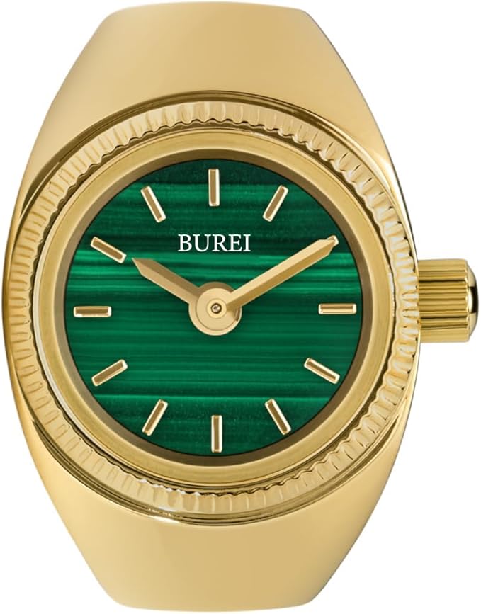 BUREI Women's Quartz Stainless Steel Two-Hand Ring Watch, Men Women Finger Watch with Elastic Strap