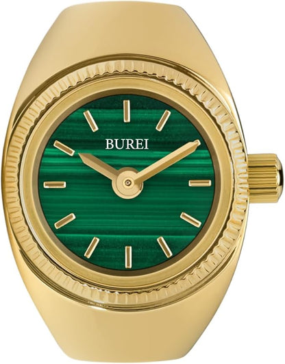 BUREI Women's Quartz Stainless Steel Two-Hand Ring Watch, Men Women Finger Watch with Elastic Strap