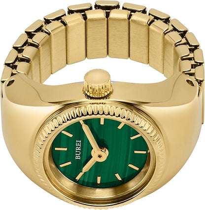 BUREI Women's Quartz Stainless Steel Two-Hand Ring Watch, Men Women Finger Watch with Elastic Strap