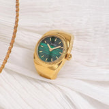 BUREI Women's Quartz Stainless Steel Two-Hand Ring Watch, Men Women Finger Watch with Elastic Strap