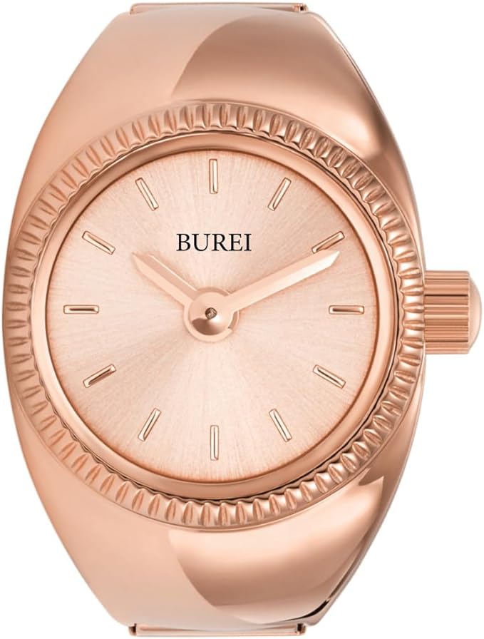 BUREI Women's Quartz Stainless Steel Two-Hand Ring Watch, Men Women Finger Watch with Elastic Strap