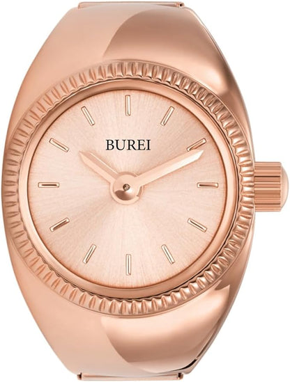 BUREI Women's Quartz Stainless Steel Two-Hand Ring Watch, Men Women Finger Watch with Elastic Strap
