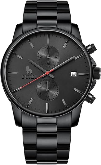 BUREI Men Watch,Waterproof Analog Quartz Stainless Steel Chronograph Fashion Minimalistic Classic Sport Watch for Men Gifts for Men