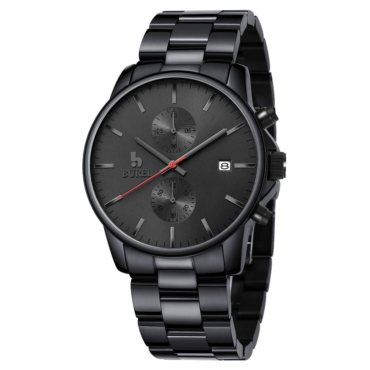 BUREI Men Watch,Waterproof Analog Quartz Stainless Steel Chronograph Fashion Minimalistic Classic Sport Watch for Men Gifts for Men