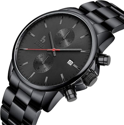 BUREI Men Watch,Waterproof Analog Quartz Stainless Steel Chronograph Fashion Minimalistic Classic Sport Watch for Men Gifts for Men