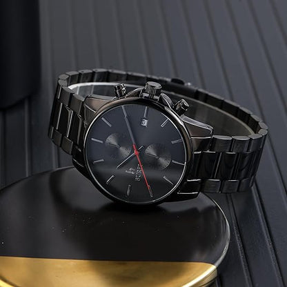 BUREI Men Watch,Waterproof Analog Quartz Stainless Steel Chronograph Fashion Minimalistic Classic Sport Watch for Men Gifts for Men