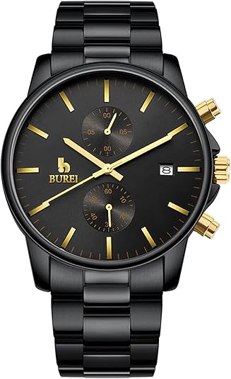 BUREI Men Watch,Waterproof Analog Quartz Stainless Steel Chronograph Fashion Minimalistic Classic Sport Watch for Men Gifts for Men