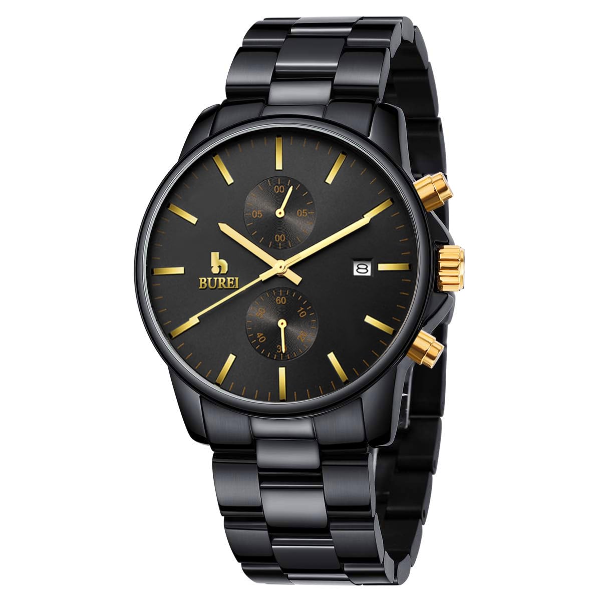 BUREI Men Watch,Waterproof Analog Quartz Stainless Steel Chronograph Fashion Minimalistic Classic Sport Watch for Men Gifts for Men