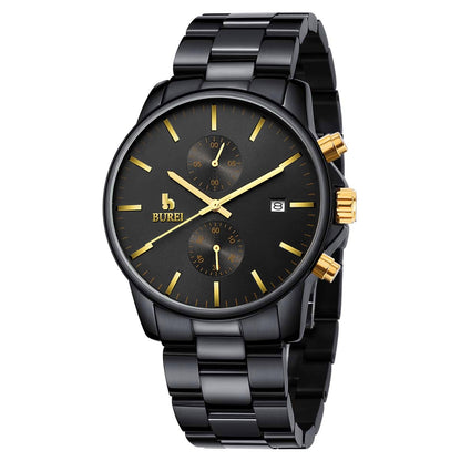 BUREI Men Watch,Waterproof Analog Quartz Stainless Steel Chronograph Fashion Minimalistic Classic Sport Watch for Men Gifts for Men
