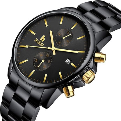 BUREI Men Watch,Waterproof Analog Quartz Stainless Steel Chronograph Fashion Minimalistic Classic Sport Watch for Men Gifts for Men