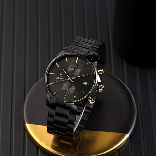 BUREI Men Watch,Waterproof Analog Quartz Stainless Steel Chronograph Fashion Minimalistic Classic Sport Watch for Men Gifts for Men