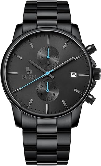 BUREI Men Watch,Waterproof Analog Quartz Stainless Steel Chronograph Fashion Minimalistic Classic Sport Watch for Men Gifts for Men