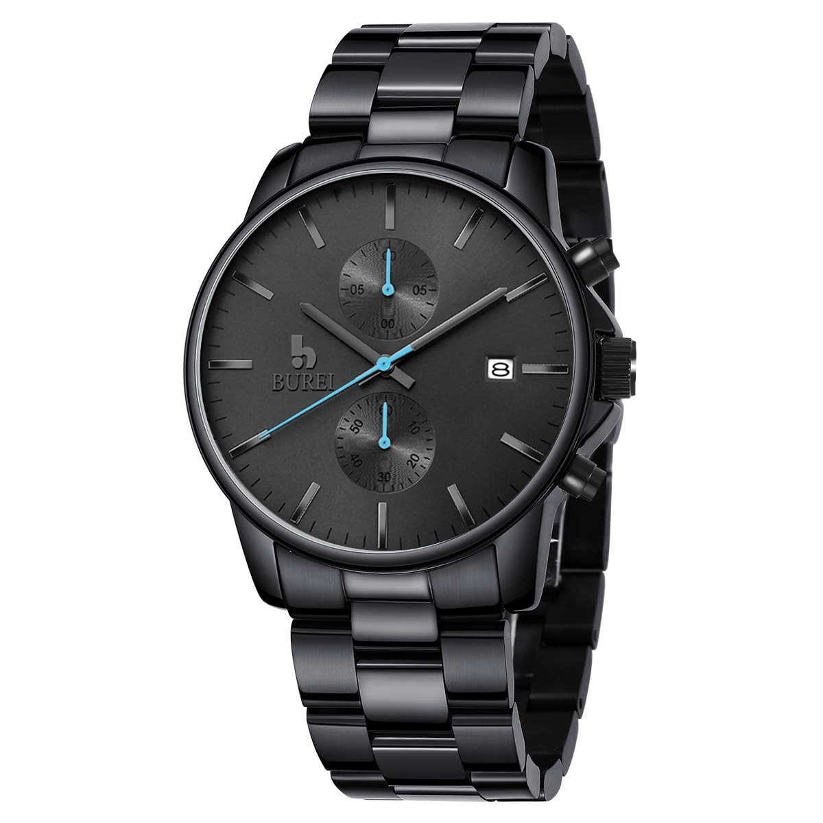 BUREI Men Watch,Waterproof Analog Quartz Stainless Steel Chronograph Fashion Minimalistic Classic Sport Watch for Men Gifts for Men