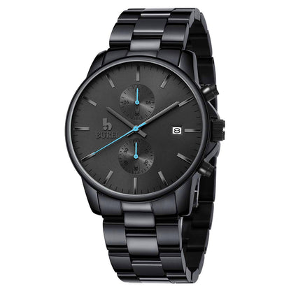 BUREI Men Watch,Waterproof Analog Quartz Stainless Steel Chronograph Fashion Minimalistic Classic Sport Watch for Men Gifts for Men