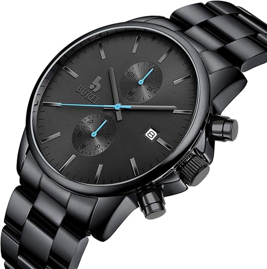 BUREI Men Watch,Waterproof Analog Quartz Stainless Steel Chronograph Fashion Minimalistic Classic Sport Watch for Men Gifts for Men