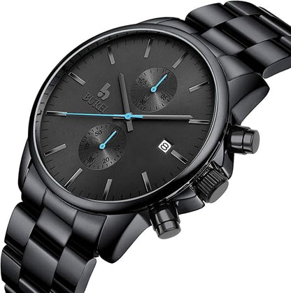 BUREI Men Watch,Waterproof Analog Quartz Stainless Steel Chronograph Fashion Minimalistic Classic Sport Watch for Men Gifts for Men